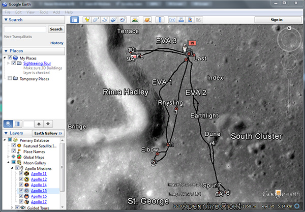 Google Earth viewing the Apollo 15 landing site.
