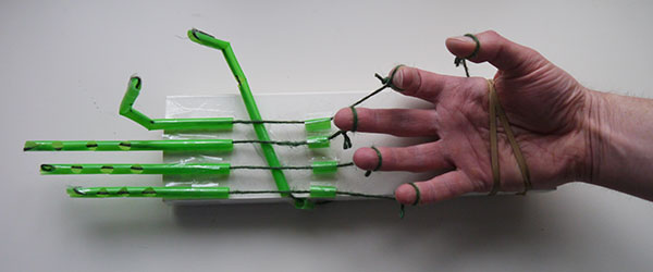 View of assembled drinking straw hand from above